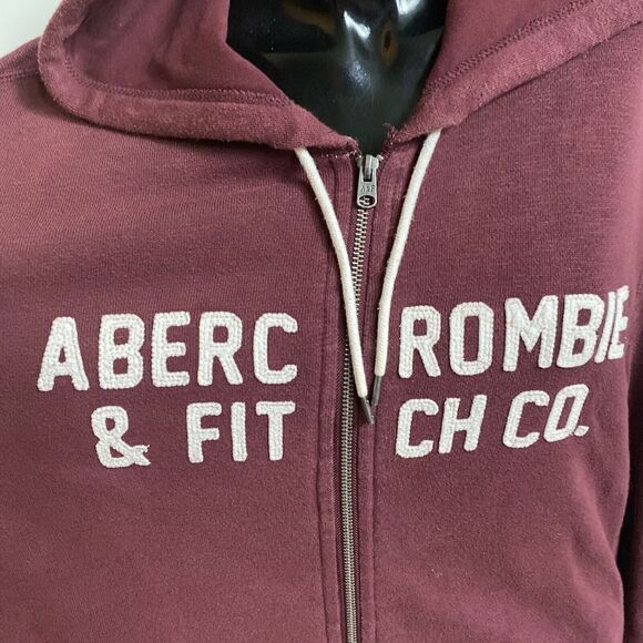 Abercrombie Fitch Zip Up Hoodie Sweatshirt Sz LARGE BURGUNDY Fleece Spell Out - Picture 3 of 11